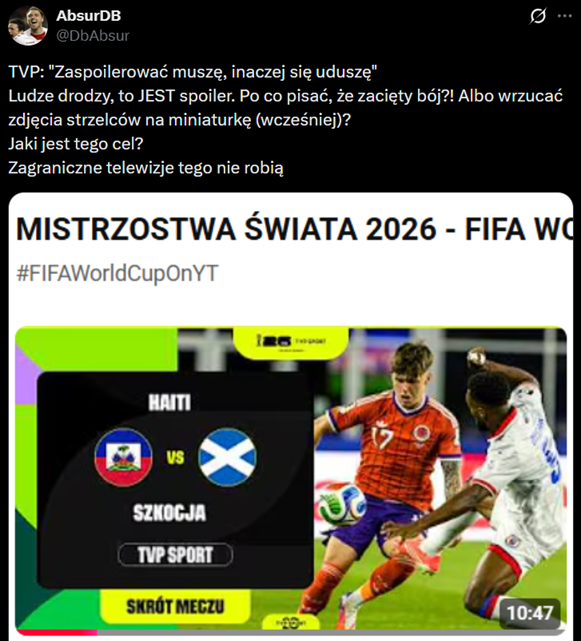 ''AFERA'' o tytuł skrótu transmisji meczu Haiti - Szkocja na kanale TVP! POSZŁO O... xD